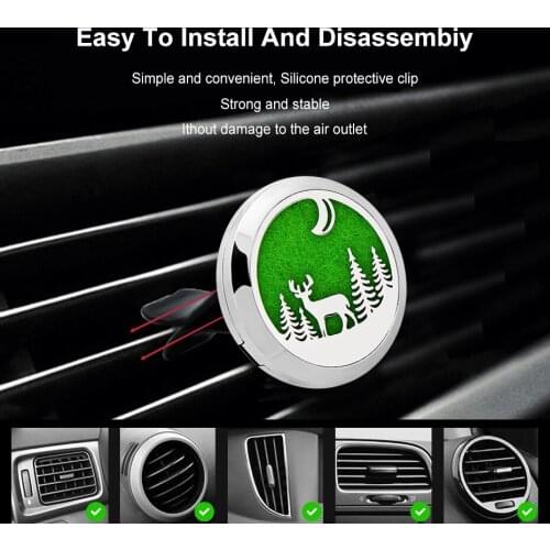 Stainless Steel Car Diffuser Locket Removable Clip Essential Oil Perfume Aroma Magnetic 10Pads Gift Christmas Elk Mi-lu Deer