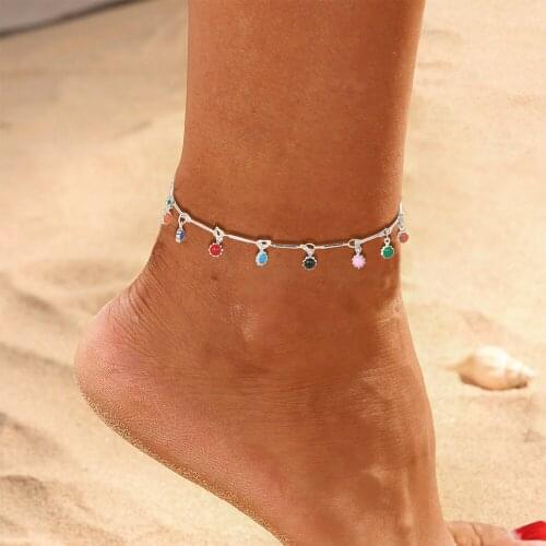 Bohemian Colored Natural Stone Sun Flower Ladies Anklet Golden Summer Beach Ankle Bracelet Foot Leg Jewelry Gift 2021