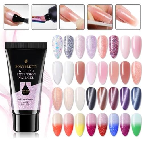 BORN PRETTY 30ml Glitter Extension Gel Silver Pink Acrylic Gel Finger Extension Soak Off Gel Nail Art Gel Polish
