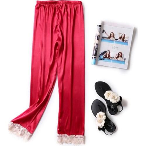Sleepling pants summer womens casual rayon trousers lace Home pants night loose pants wine red домашние штаны Sleep Bottoms