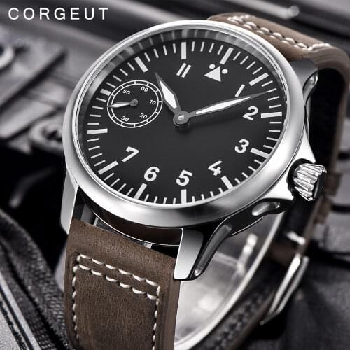 Luxury Corgeut Leather Watch Sterile Dial 17 Jewels Seagull 6497 Hand Winding Mechanical Watches Luminous Men wristwatches