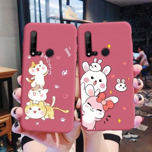 Lovely Funda For Huawei Nova 5i case GLK-AL00 nova5i Back Cover Silicone Cat Rabbit Cute For Huawei nova 5i Cover Haw Red Soft