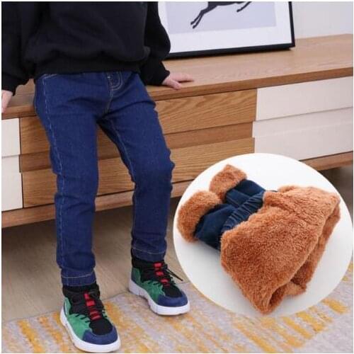 New Brand Winter Boys Jeans Thicken Boys Jeans Warm Kids Trousers Elastic Waist Demin Pants For Children Causal Baby Boys Jeans