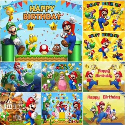 Super Marios Bros Backdrop Baby Shower Boys Happy Birthday Party Custom Photo Background Photocall Prop Decoration Banner