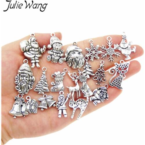 Julie Wang Antique Colors Mixed Christmas Charm Deer Bell Santa Claus Alloy Charms Necklace Pendant Jewelry Making Accessory