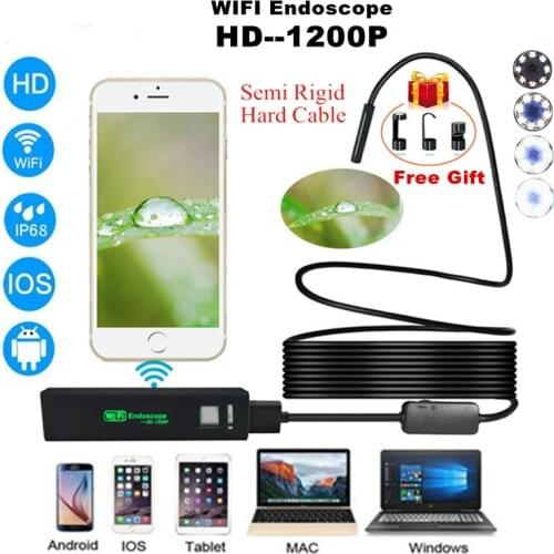 2M 3.5M 5M 7M 8MM Endoscope Inspection Camera 1200P Semi Rigid Hard Tube Endoscope Wifi Borescope Snake Video Camera for Iphone