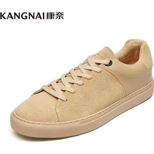KANGNAI Men Casual Shoes Lace-Up Cow Suede Male Shoes Board Shoes Comfortable