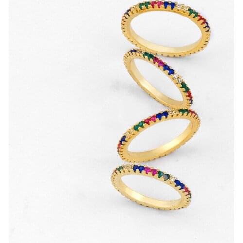 Rainbow Cubic Zirconia Thin Rings for Woman Elegant Simple Gold Color Bridal Wedding Party Finger Jewelry Girl Gift
