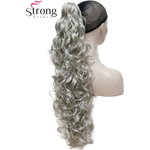 StrongBeauty 32" Curly Synthetic Clip In Claw Drawstring Ponytail Hair Extension Synthetic Hairpiece 270g with a jaw/claw clip