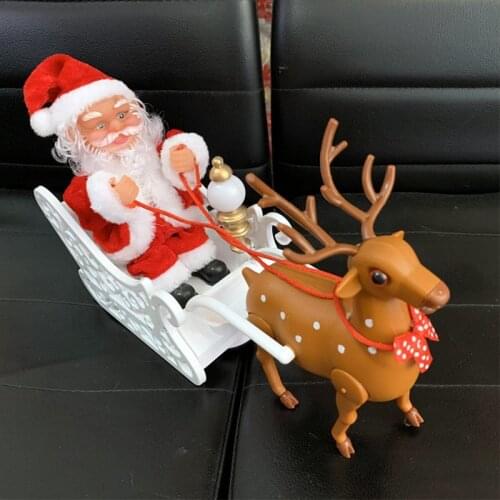 Santa Claus Doll Elk Pulling Sled Toy Universal Electric Car With Music Children Kids Christmas New Year Home Xmas Decor Gifts