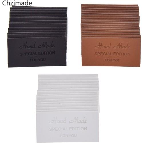 Lychee Life 48Pcs/lot Handmade PU Leather Labels Tags For Clothes Garment Jeans Bags Shoes Diy Accessories