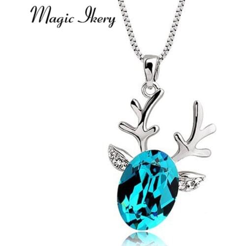 Magic Ikery Christmas Gifts Gold Color Austrian Crystal Rhinestone Fashion Jewelry The Deer Necklaces MKZ1057