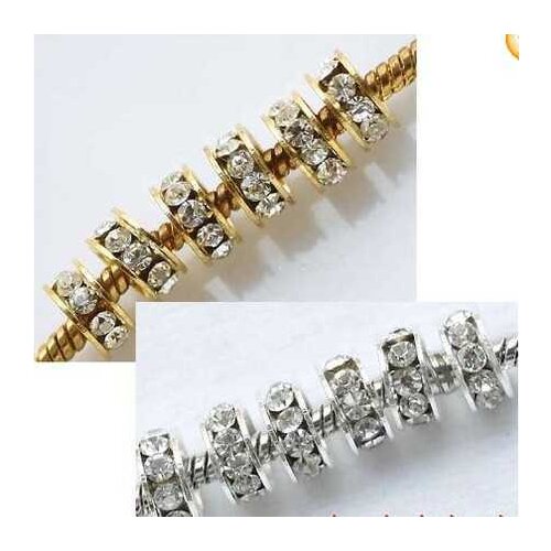 OMH wholesale free ship 20pcs Shiny Golden Big Hole Crystal Glass Spacer Beads Fit Bracelet