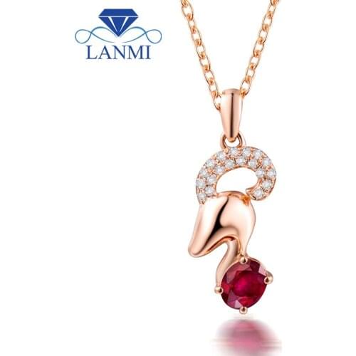 LANMI 4x5mm Ruby Oval Pendants For April Aries Lucky Girl In Solid 18K 750 Rose Gold Diamond Jewelry WP086C