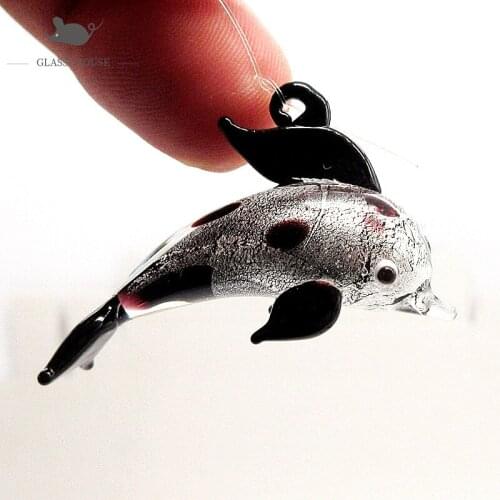 Floating black Silver foil glass dolphin Figurine Aquarium fish tank Decor charm accessories Mini art sea animal statue ornament
