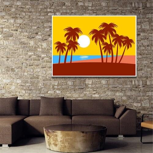 Beach Palm Tree Sunset Seaside Poster Canvas Print Painting Wall Art Living Room Home Decoration