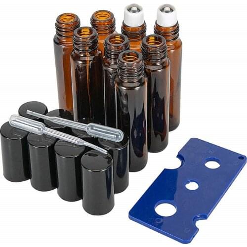 8pack Roller Bottles - 10ml Amber Glass Roller Bottle for Essential Oils Empty Bottles with Stainless Steel Roller Balls