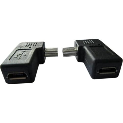 USB 2.0 Adapter Plug - Left and Right Angle Mini to Micro - Male to Female - 2Pack