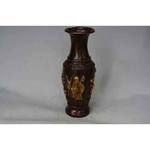 Rare Ming Dynasty Xuande(1426--1435) gilt copper vase Sculpture,Deer & Crane, Best collection & adornment, Free shipping