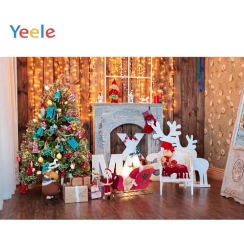 Christmas Tree Fireplace Light Wooden Floor Baby Birthday Backdrop Photography Custom Photographic Background For Photo Studio