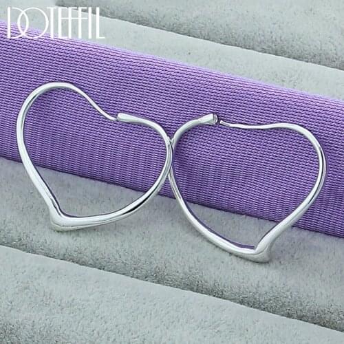 DOTEFFIL 925 Sterling Silver Heart 29x37mm Hoop Earrings For Woman Wedding Engagement Party Fashion Charm Jewelry