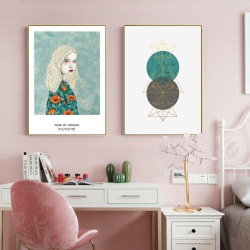 Modern Figure Girl Green Plant Flower Wall Art Picture Canvas Painting Poster and Print Interior for Living Room Home Decoration