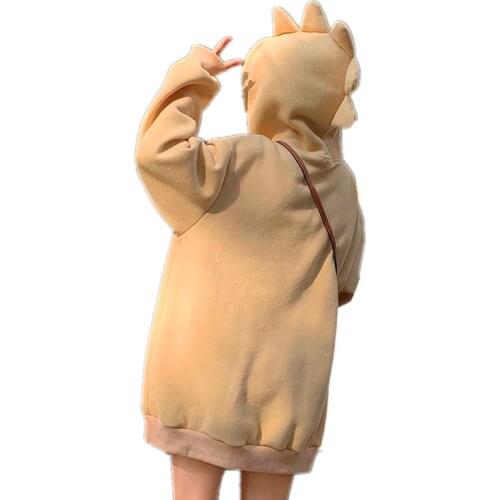 Spring Cute Hoodies Harajuku Kawaii Sweatshirt Women Oversize Dinosaur Horn Hooded Pullover Sudadera Best Friends Matching Top