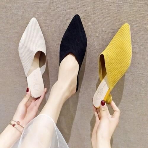 Womens shoes slippers outdoor wear 2019 summer new knit elastic point pointed sexy shoes with Muller shoes
