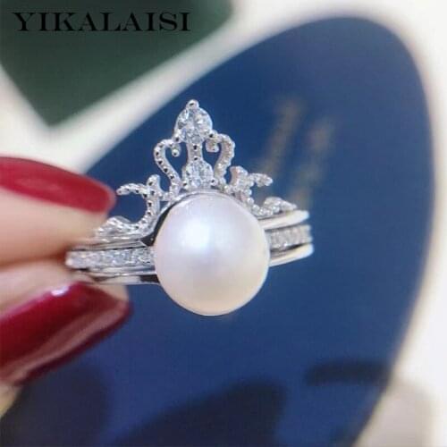 YIKALAISI 925 Sterling Silver Rings Jewelry For Women 7-8mm Round Natural Freshwater Pearl Rings 2021 Fine New Wholesales