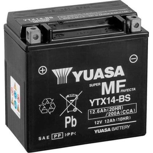 Yuasa YTX14-BS rechargeable 12V 12Ah battery. Battery for motorcycle, scooters, mower, boats. Rechargeable 12V motorcycle battery