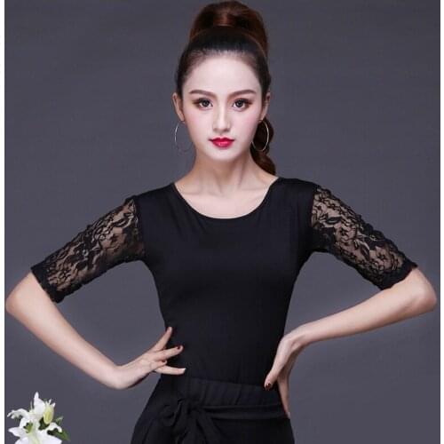Lady Latin Dance Blouse T-shirt Top Ballroom Dancewear Salsa Tango Lace Practice 904-B155