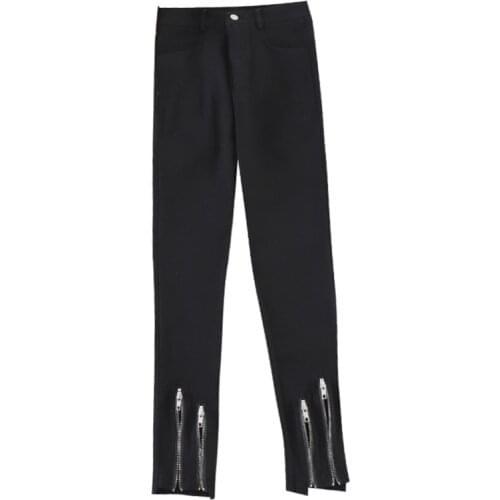Zipper Pencil Pants Women Ankle Length Pants Leggings Outwear Bottoms 2020 Autumn Spring High Wiast Black Pants Women Trousers