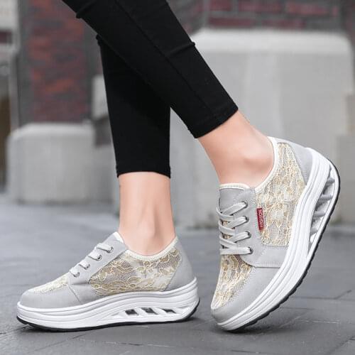 Lace Swing Shoes Womens Gym Shoes Lace Up Sneakers Fitness Wedges Pumps Flatform Shoes Chunky Cream Beige Black