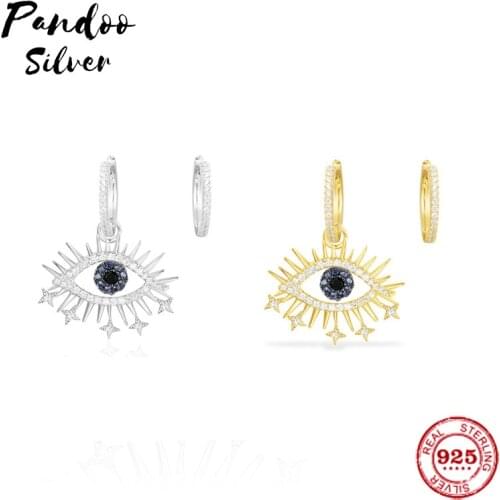Pandoo Fashion Charm Sterling Silver Original 1:1 Copy,Asymmetric Silver Pop Lucky Eye Earrings Luxury Jewelry Gift For Female