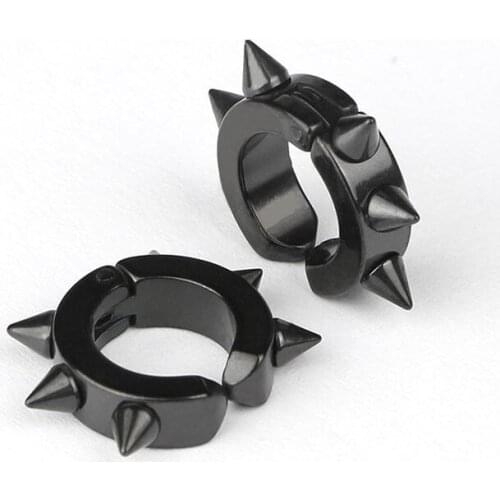 Punk Titanium Sterling Steeling Spike Circle Ear Cuff Clip On Earrings For Women Without Puncture Fashion Jewelry 1 Pairs