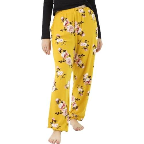 Fdfklak High Elasticity Women Loose Pants Lounge Trousers Floral Print Casual 100KG Home Clothes For Sleep Bottoms Autumn New