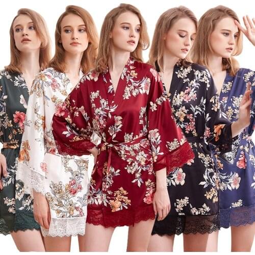 Robe Womens Satin Sleepwear Bathrobe Sexy Lady Nightwear Negligee Silk Belt Bathrobe Kimono Bridesmaid Lace Intimate Lingerie