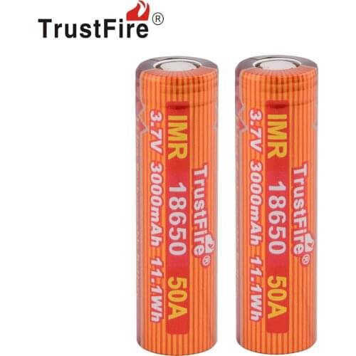 10pcs/lot TrustFire IMR 18650 50A 3.7V 3000mAh 11.1Wh Rechargeable Li-ion Battery Lithium Batteries with Safety Relief Valve