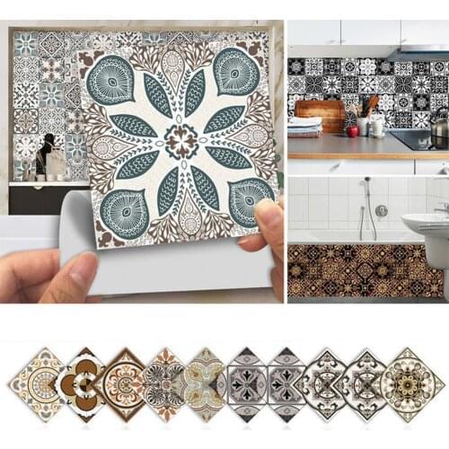 10Pcs Wall Stickers Self-adhesive Non-slip Moistureproof Tile Stickers DIY Decorative PVC Wall Decals for Home Kitchen Bathroom