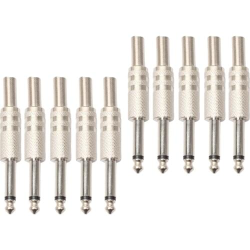 10 Pcs 6.35mm Monaural Plug Audio Adapters Connectors for Microphone Parts