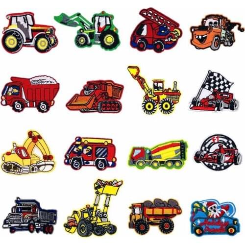 16 pcs/ set cartoon animation engineering vehicles car truck DIY ironing patch embroidery child clothing stickers badges patch