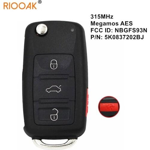 315MHz Megamos AES ID88 Flip Remote For VW VolksWagen Jetta Passat 2017 2018 Car Key Fob NBGFS93N 5K0 837 202 BJ MQB 5K0837202BJ