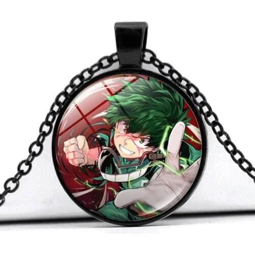 5 pcs/lot Anime My Hero Academia Necklace Izuku Midoriya Katsuki Cartoon Figure Glass Photo Alloy Round Pendant Anime Souvenir