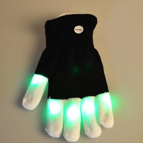 7 Mode Light LED Toys Rave Flashing Glove Glow Finger Tip Lighting Pair Black VD Luminous Gloves