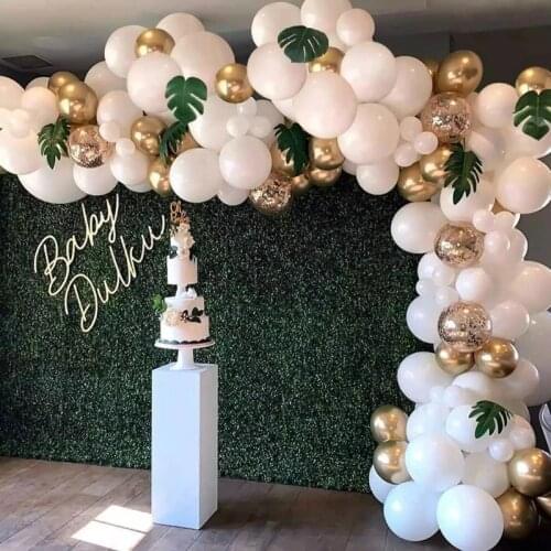 98Pcs White Balloon Garland Arch Kit Gold Confetti Latex Balloons for Wedding Kids Jungle Birthday Party Decorations Baby Shower