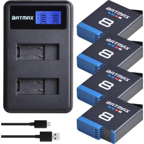 Original Batmax for Gopro Hero 8 CameraBlack Hero 8 7 6 5 Black 1680mAh Akku Decoded + LCD Dual USB Charger for GoPro 8