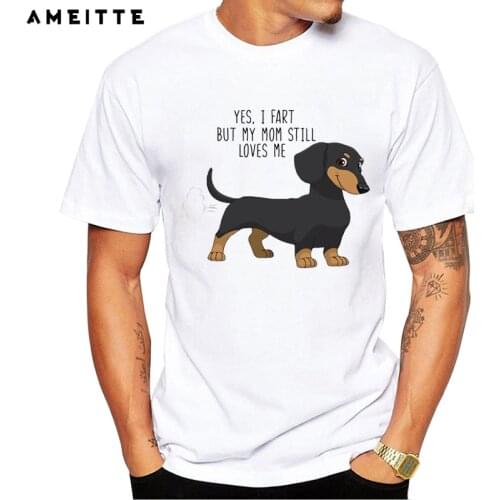 AMEITTE 2019 Funny Dachshund Fart Design T-Shirt Mens Cute Dog Summer Casual white print tops tees homme