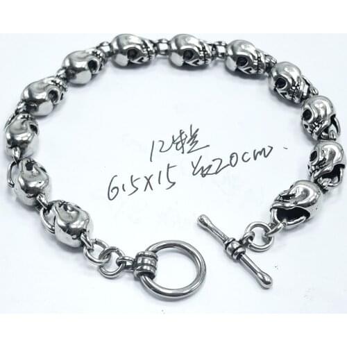 20cm Skull Link Stainless Steel Bracelet Fashion Men Jewelry Skull Skeleton Head Link Chain Charm Bracelets & Bangles