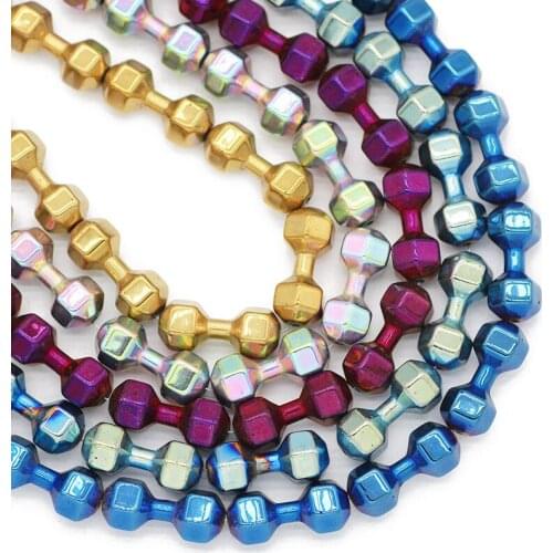 Natural Stone Dumbbell Shape Gold Blue Hematite Spacer Loose Beads For Jewelry Making DIY Bracelet Necklace Accessories 15x6MM