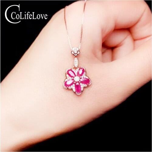 CoLife Jewelry Fashion Sterling Silver Ruby Pendent 5 Pieces 3mm*5mm Natural Ruby Silver Pendant 925 Silver Ruby Jewelry Gift